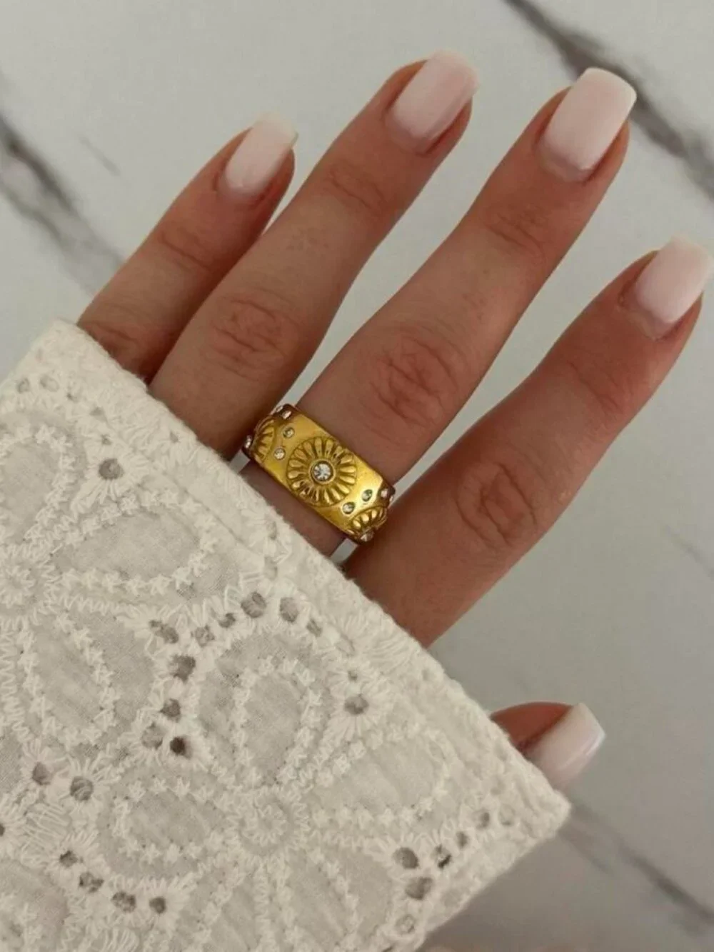 0628 vintage style gold ring flowers sun zircon stone stainless steel waterpoof